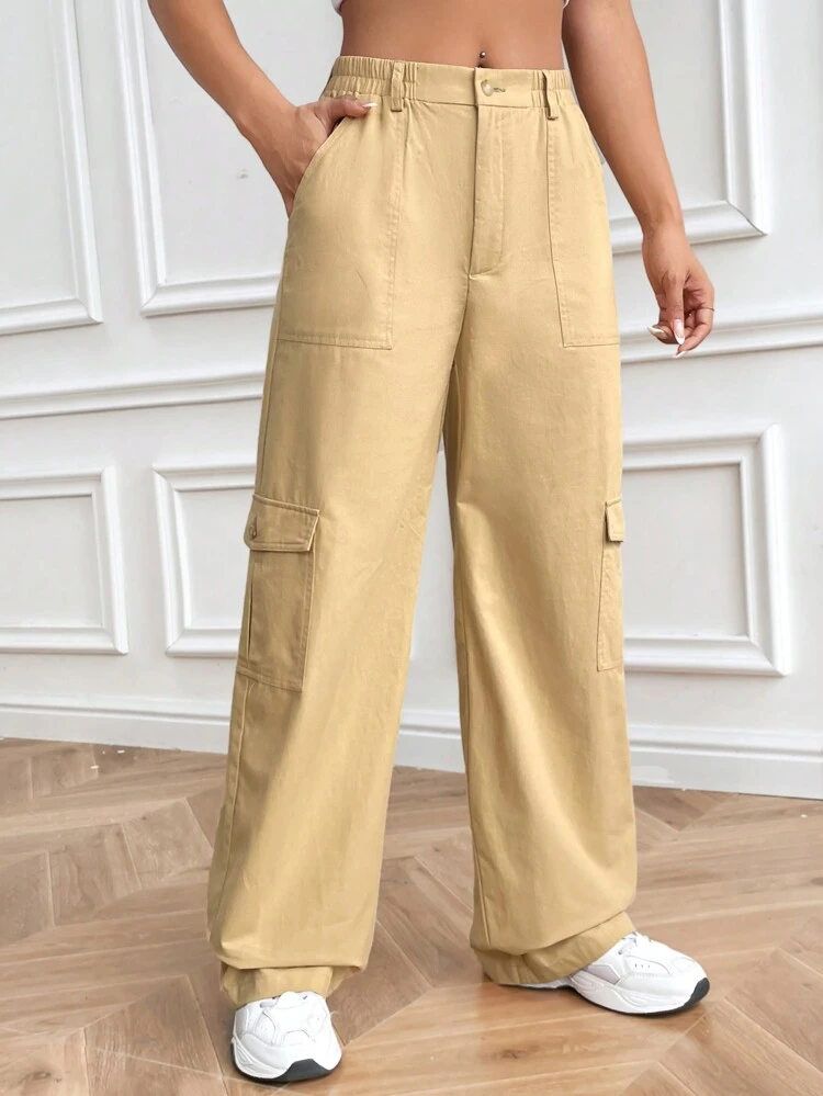 Khaki Colored Weave Women's Cargo Pants