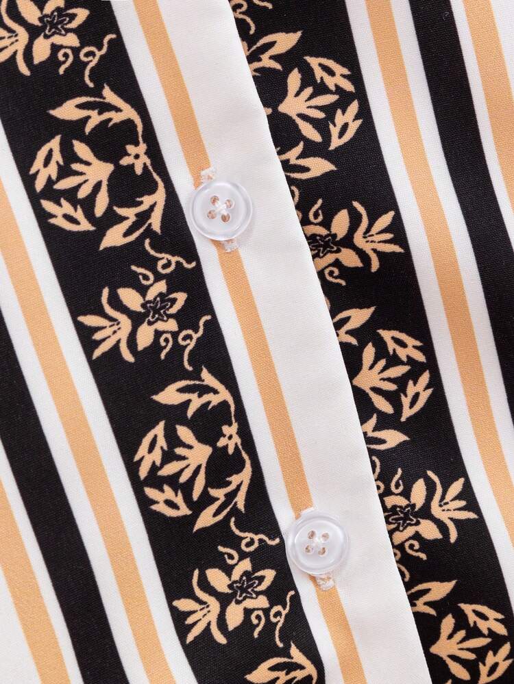 Baby Boys' Casual Comfortable Flower Printed Short Sleeve Shirt And Loose Fit Shorts Set