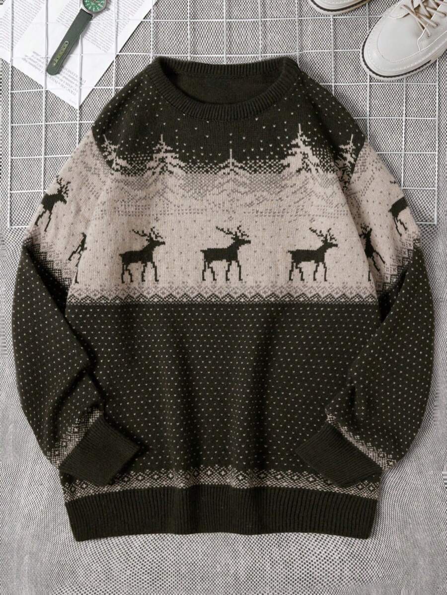 🎄 Suéter Navidad Hombre Reno – Tejido Suave Y Cálido Para Invierno – Cuello Redondo Manga Larga
