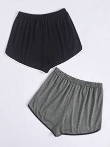 Women's Plus Size Colorblock Elastic Waist Pajama Sleepwear Bottoms Sleep Shorts With Contrast Piping