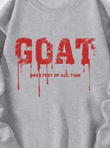 Men's Letter Printed Round Neck Sweatshirt - Grey - View 5