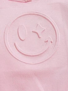 SHEIN Baby Girl Cute Smiling Face Embossed Hooded Long Sleeve Sweatshirt - Pink - View 5