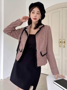 Dazy Designer Ladies' Plaid Lapel Collar Contrast Color Edge Coat Women Blazers,Fall Women Clothes Buisness Attire - Red - View 5