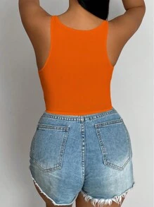 Zolique Spaghetti Strap Tank Top Invisible Strap Backless Cropped White Tank Top Sexy Bodycon For Women - Orange - View 2