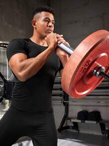 Manfinity Sport Corelite Men's Solid Color Comfortable Sports Suit, Athletic Suit, Tracksuit Workout Set Gym Set Workout Set - Black - View 3