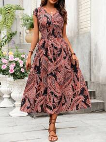 SHEIN VCAY Women's Style Printed Elastic Waist Dress - Multicolor - View 4