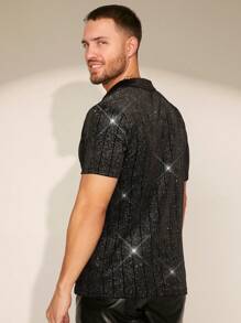 FeverCity Men's Diamond Studded Polo Shirt - Black - View 2