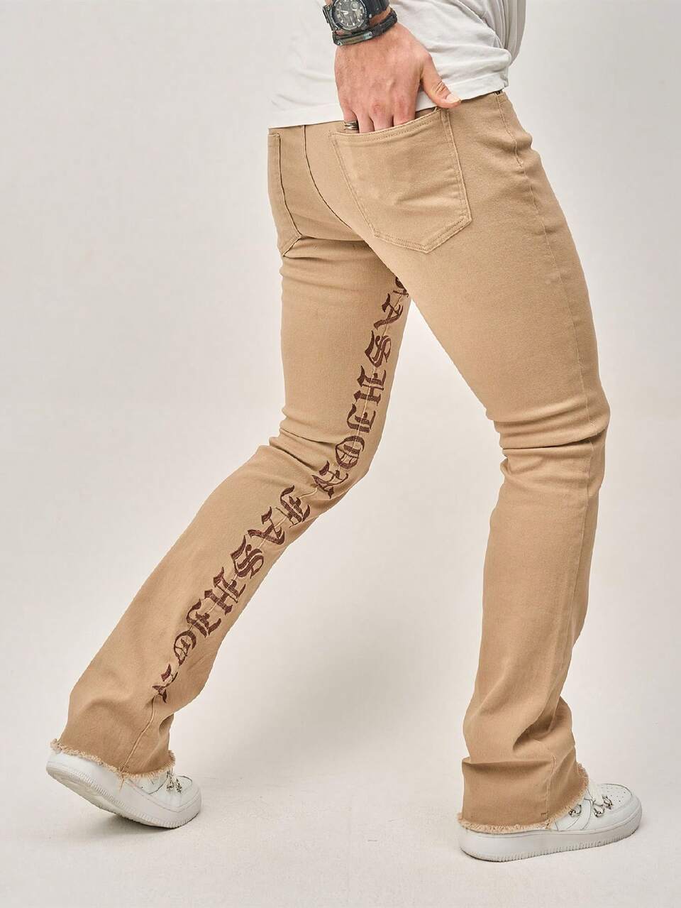 Men'S Straight Leg Jeans With Letter Print