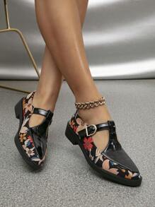 2025 秋季女士平底厚底方头一脚蹬布洛克鞋，玛丽珍牛津鞋，中跟，黑色，复古英伦风格