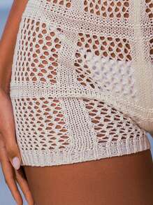 SHEIN Swim Women's Hollow Out Cover Up Shorts Summer - White - View 4