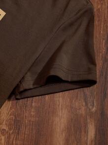 INAWLY Letter Graphic Short Sleeve Tshisrt Graphic Tees Women Tops - Coffee Brown - View 3