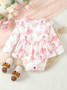 Baby Girl Cute Flower Ballet Dancer Printed Bodysuit For Autumn/Winter - Multicolor - View 2