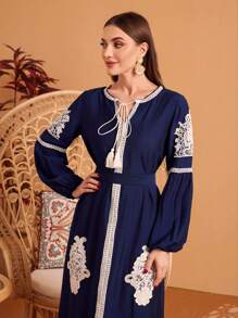 Al Najma Lantern Sleeve Dress With Tied Collar