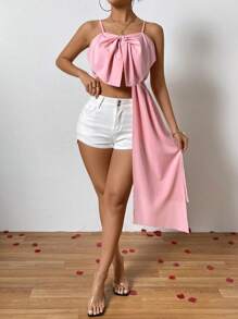 Chiquease 誇張的蝴蝶結裝飾短款背心上衣 - 粉色 - 查看 3