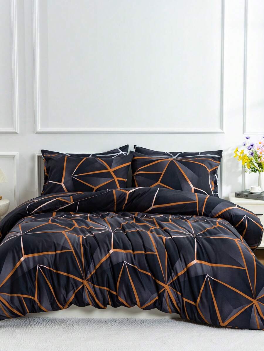 3入組全尺寸幾何圖案大理石床上用品套裝,舒適的床上用品,專為男孩,女孩,孩子的現代抽象羽絨被套裝,床單套裝,時尚少年房裝飾3件床上用品系列 - 彩色 - 查看 1