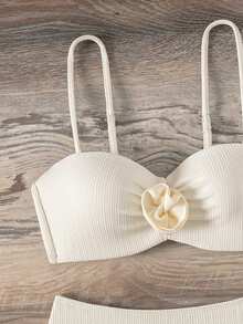 SHEIN Swim Conjunto de bikini de tirantes con ribete de volantes para mujer, ideal para bodas - Beis - Ver 6