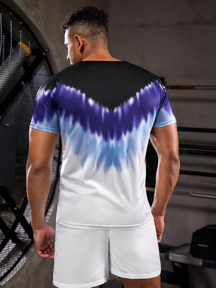 Boyfriend Style Men's Tie-Dye Short Sleeve Sport T-Shirt Workout Tops