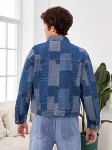 Teenage Boys' Street Style Patchwork Denim Jacket - Multicolor - View 2