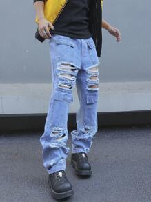 Manfinity EMRG Men'S Straight Leg Jeans With Distressed Details