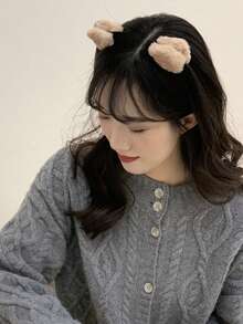 DAZY 毛茸茸貓耳朵造型髮垂夾 - 奶咖色 - 查看 5