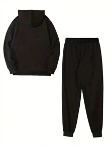 Manfinity Men's Letter & Crown Printed Sweatshirt And Pants Set - Black - View 2