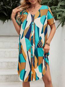 SHEIN Maternity Random Printed Front Button-Up Dress
