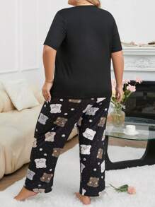 Conjunto De Pijama De Talla Grande Con Estampado De Oso De Dibujos Animados Para El Ocio