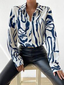 SHEIN Privé Random Printed Long Sleeve Shirt - Multicolor - View 3