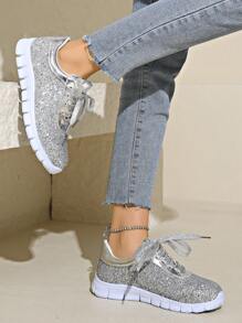 女士銀色亮片閃光時尚運動鞋 - 銀色 - 查看 6