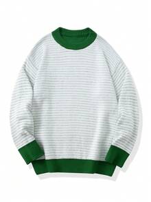 Men's Colorblock Striped Sweater For Autumn And Winter - White - View 1
