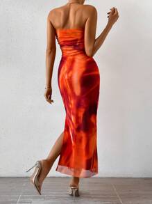 Chiquease 女士tie-dye無肩帶連衣裙 - 橘色 - 查看 2