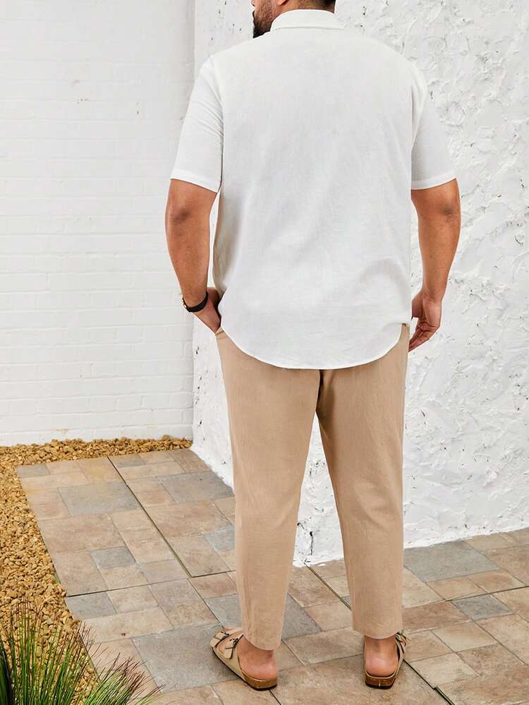 Woven Casual Lapel Short-Sleeved Two-Piece Set (Men's Plus Size)