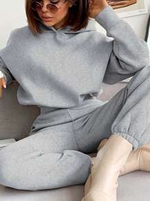 INAWLY 女式落肩連帽運動衫和運動褲兩件套 - 淺灰色 - 查看 1