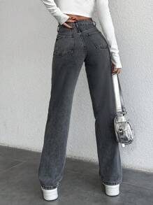 EURMUSE Women's Zip Fly Front Denim Jeans - Grey - View 2