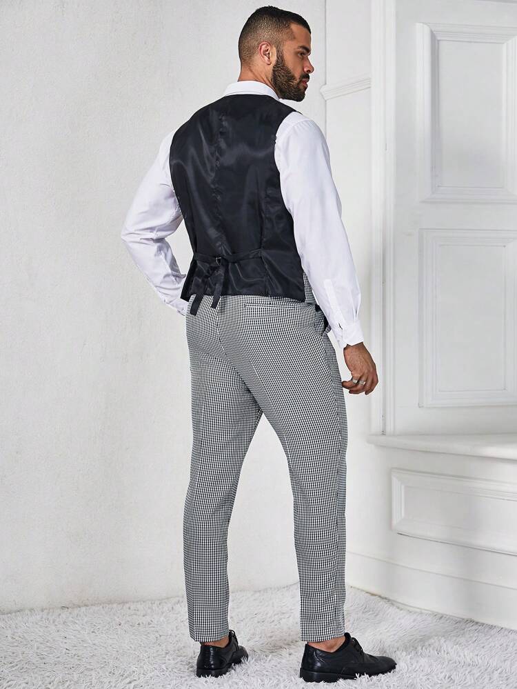 Men's Plus Size Grid Pattern Vest And Suit Pants Set