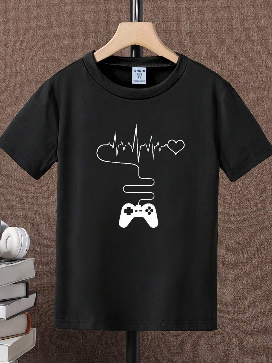 Teen Boys' Video Game Printed Short Sleeve T-Shirt - Black - View 1