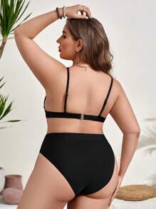 SHEIN Swim Curve Summer Beach Plus Size Jednokolorowe bikini z wysokim stanem Festiwal muzyczny