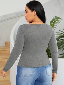 SHEIN EZwear 大尺碼淺灰色針織修身t恤 - 淺灰色 - 查看 2