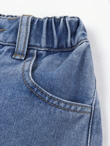 Little Girls' Floral Print Distressed Frayed Edge Denim Shorts - Light Wash - View 5