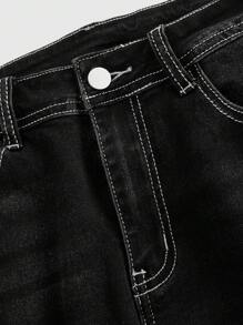 ROMWE Goth Women's Embroidered Jeans With Bell Bottoms And Cross Design, School - Black - View 3