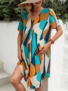 SHEIN Maternity Random Printed Front Button-Up Dress