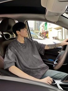 Manfinity EMRG Áo thun nam tay ngắn màu trơn rộng rãi - Màu xám đen - Xem 1