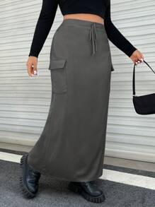 SHEIN EZwear Plus Size High Waist Cargo Utility Skirt - Grey - View 1