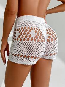 SHEIN Swim Của phụ nữ Xu hướng: Cắt giảm Dây rút Che quần đùi - trắng - Xem 1