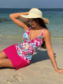 Swim Lushoire Bộ áo liền quần in họa tiết nhiệt đới đi biển mùa hè dành cho nữ và váy ngắn Tankini - Nhiều màu - Xem 4