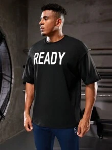 Manfinity Sport Corelite Freund-Stil Herren Sport T-Shirt mit Buchstabendruck Workout Oberteile