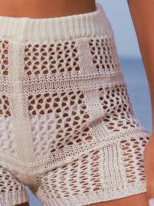 SHEIN Swim Women's Hollow Out Cover Up Shorts Summer - White - View 3