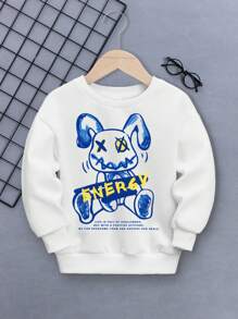 SHEIN Young Boy Slogan & Cartoon Graphic Sweatshirt - White - View 1