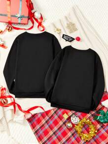 Manfinity Hypemode 男士 2024 新年圖案 圓領運動衫 - 黑色 - 查看 3