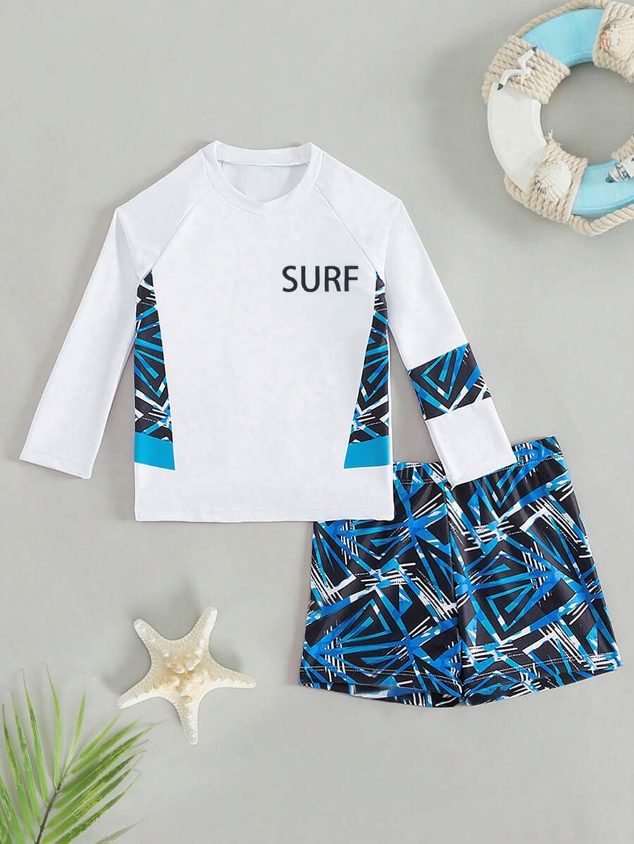 Young Boys' Print Rashguard Set With Separated Swim Shorts - Multicolor - View 1